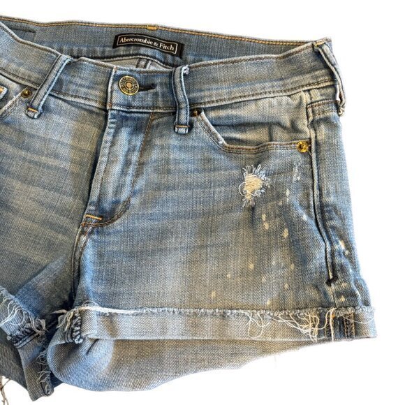 Abercrombie & Fitch A&F Light Wash Bleach Spots Cut Off Stretch Jean Shorts 2 - Picture 4 of 8